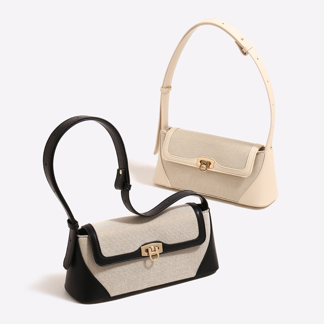 Small shoulder purse, female design retro armpit bag, canvas splicing shoulder crossbody bag