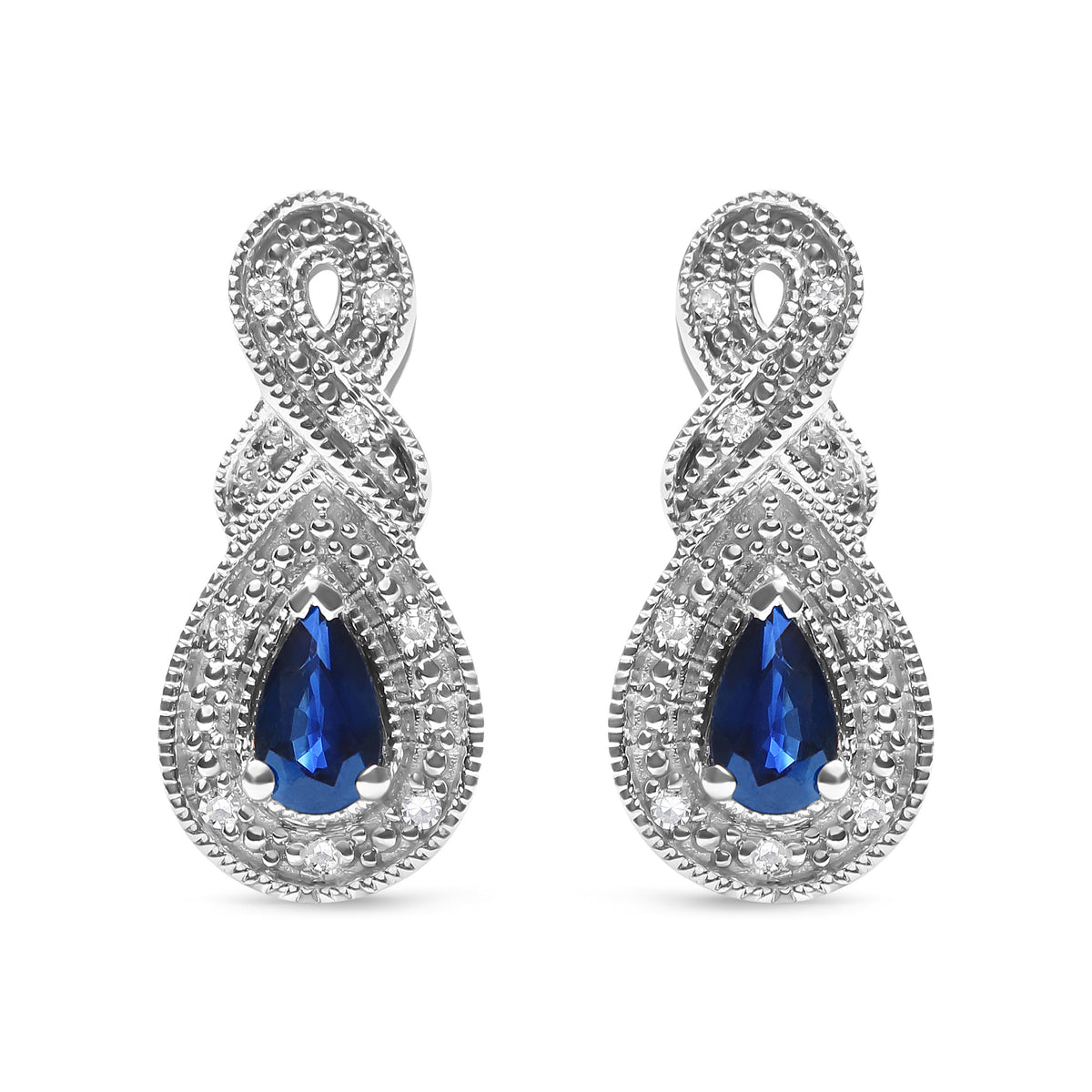 .925 Sterling Silver 4.5 x 3mm Pear Sapphire Gemstone and Diamond Accent Infinity Drop Stud Earrings (H-I Color, SI1-SI2 Clarity)