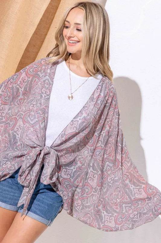 And The Why Sheer Front Tie Knot Oversized Kimono Wrap Cover Up