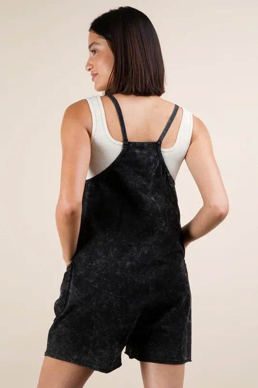 VERY J Plus Size Mineral Washed Sleeveless Knit Romper