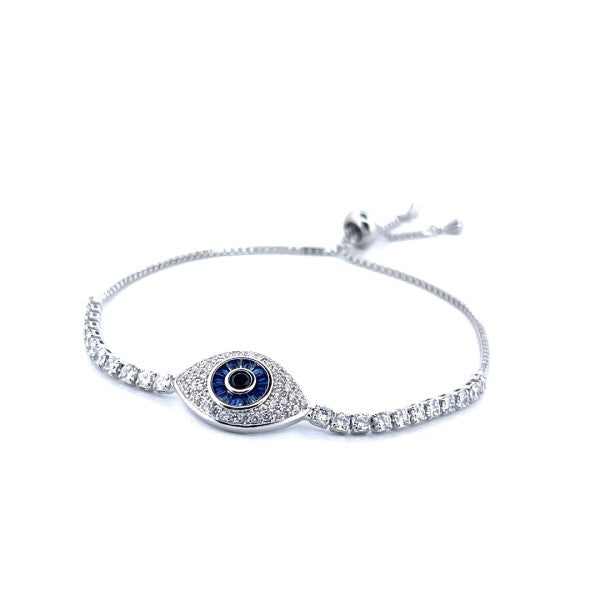 Sterling Silver Evil Eye Tennis Bracelet with Blue