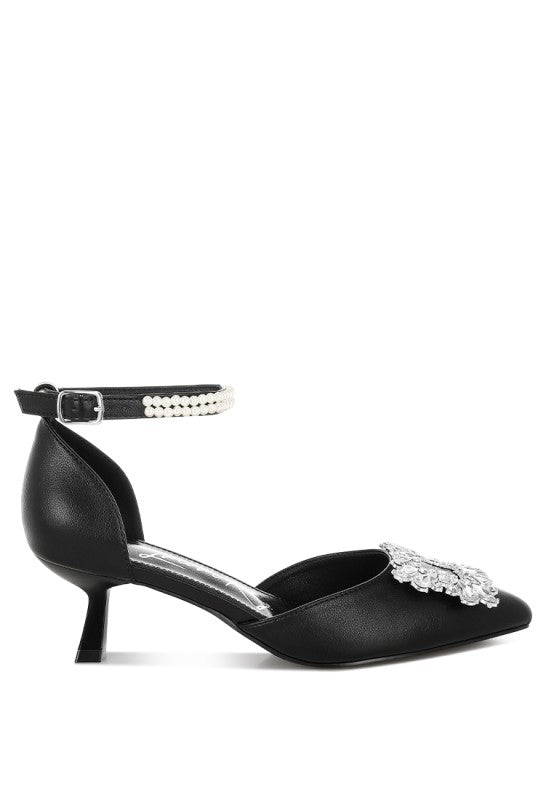 Onkana Diamante Brooch Kitten Heel Sandals