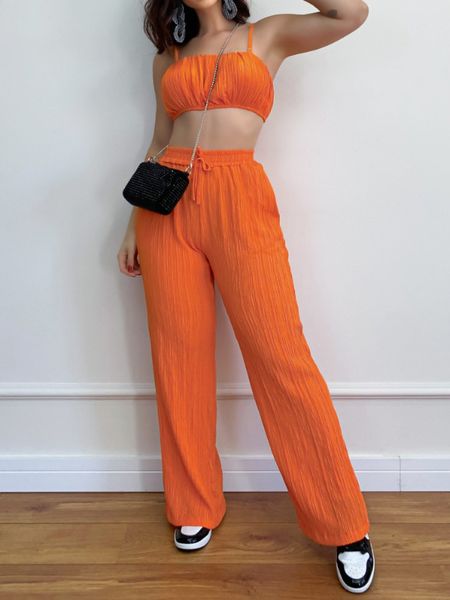 Suspender Pleated Fabric Pants Two-Piece Set