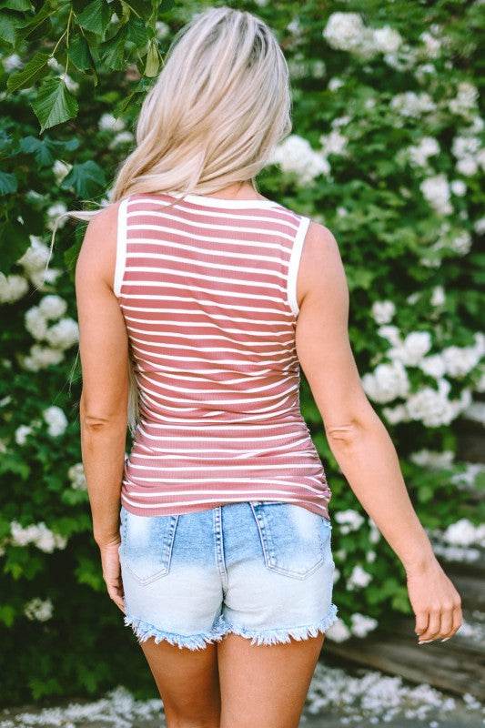 Kamari Stripe Contrast Round Neck Sleeveless Slim