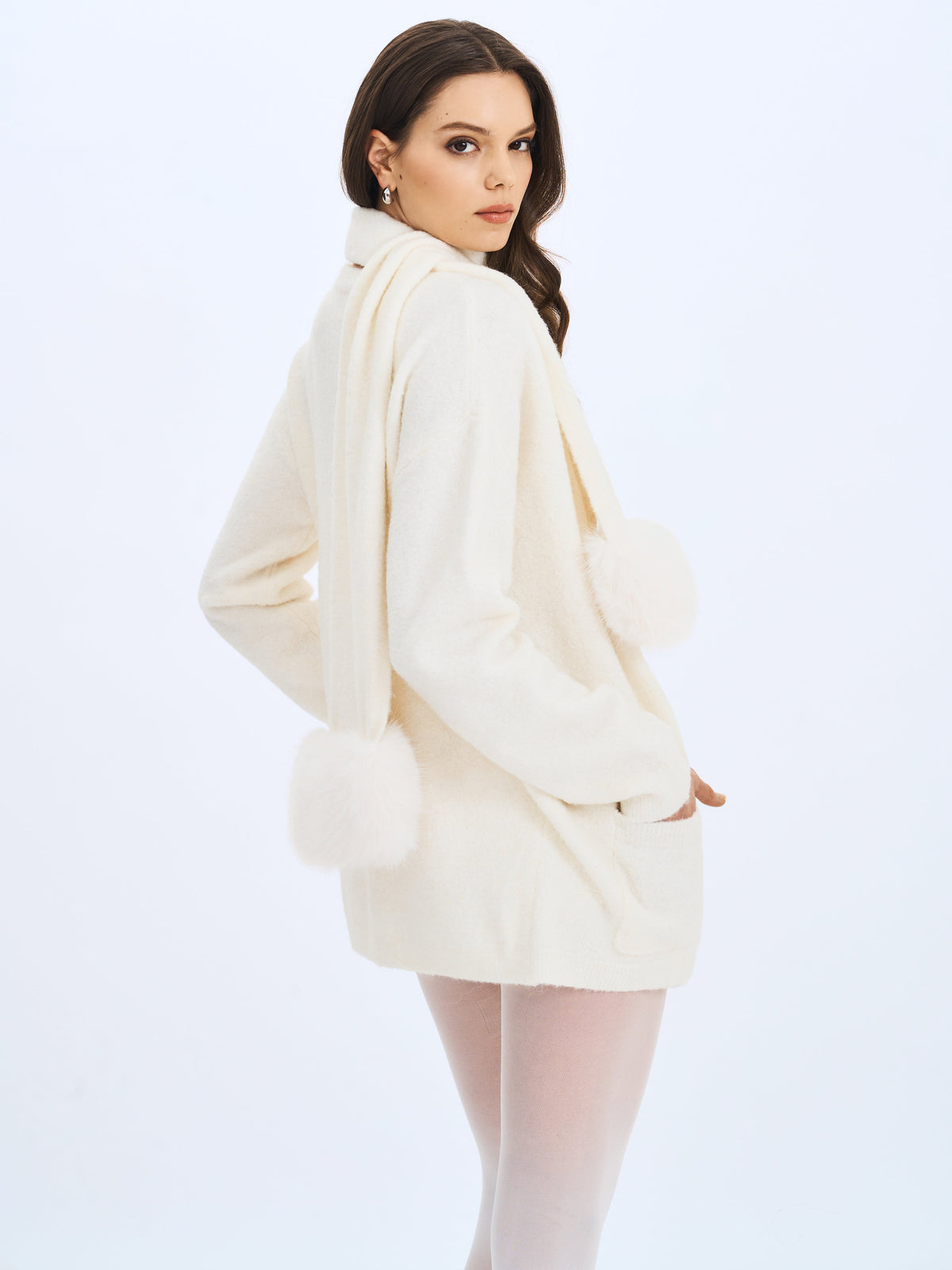 Selma White Wool-Blend Ribbed Knit Scarf