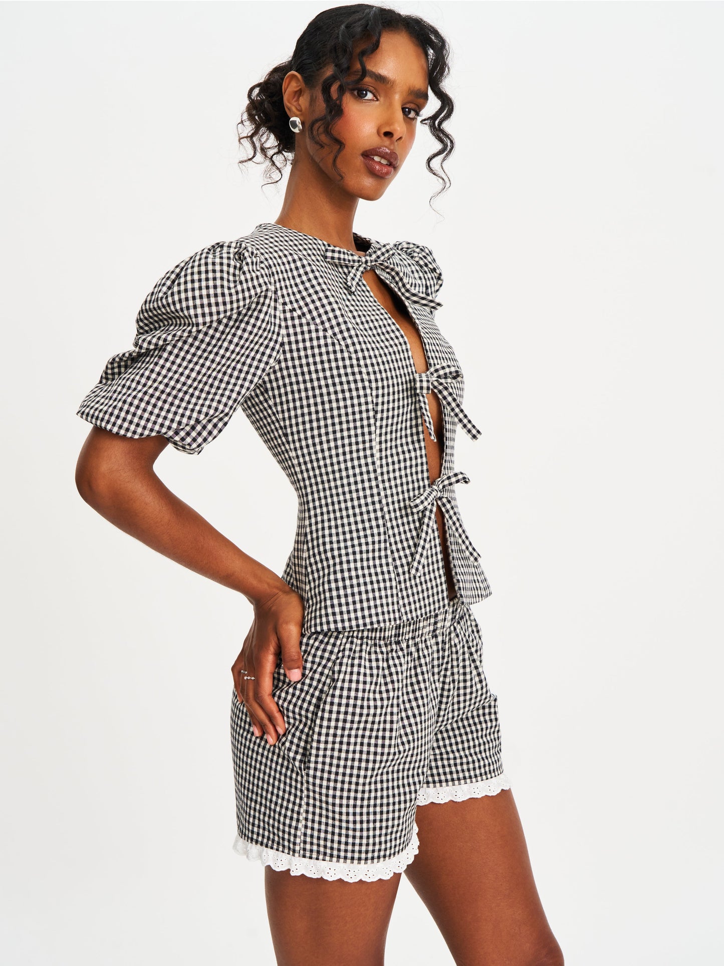 Qutayla Black Gingham Lace Trim Shorts