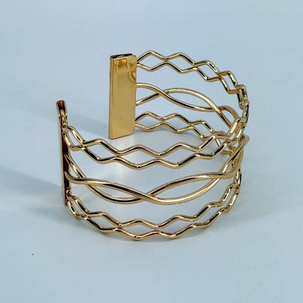 Gold Finish Twisted Layered Adjustable Cuff Bracel