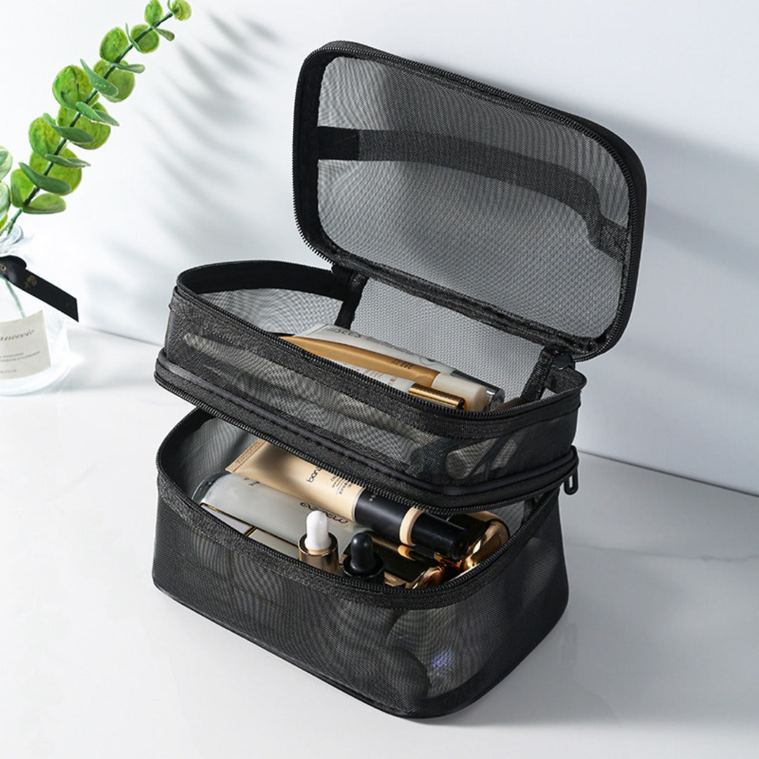 Mesh cosmetic bag, lightweight large capacity three-layer toilet bag, double-layer storage bag, travel mesh bag, tool storage box portable, Mesh ShowerTote Bag,