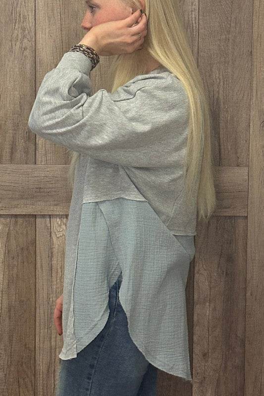 Dahlia Crinkle Splicing Raw Hem High Low Oversized