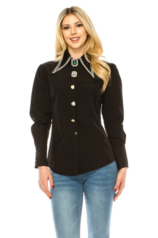 Women Button Down Long Sleeve Blouse