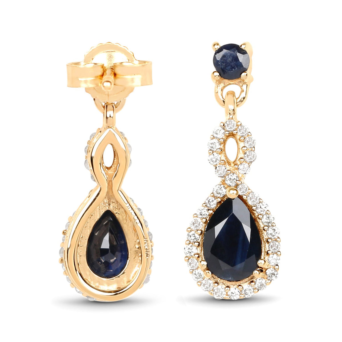 1.19 Carat Genuine Blue Sapphire and White Diamond 14K Yellow Gold Earrings