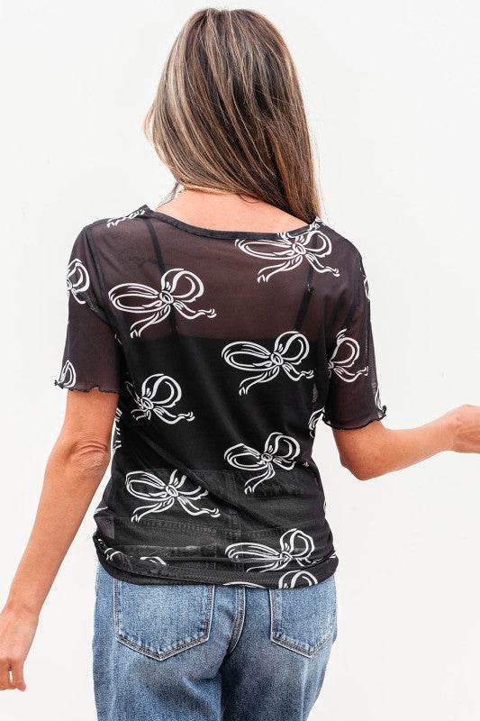 Maddie Bow Mesh Short Sleeve Top