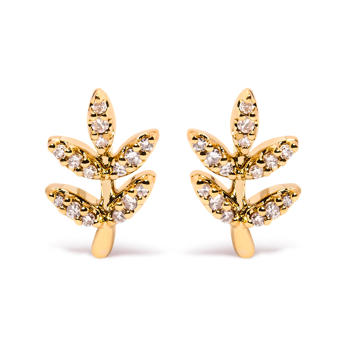10K Yellow Gold 1/10 Cttw Diamond Accented Leaf and Branch Stud Earrings (H-I Color, I1-I2 Clarity)