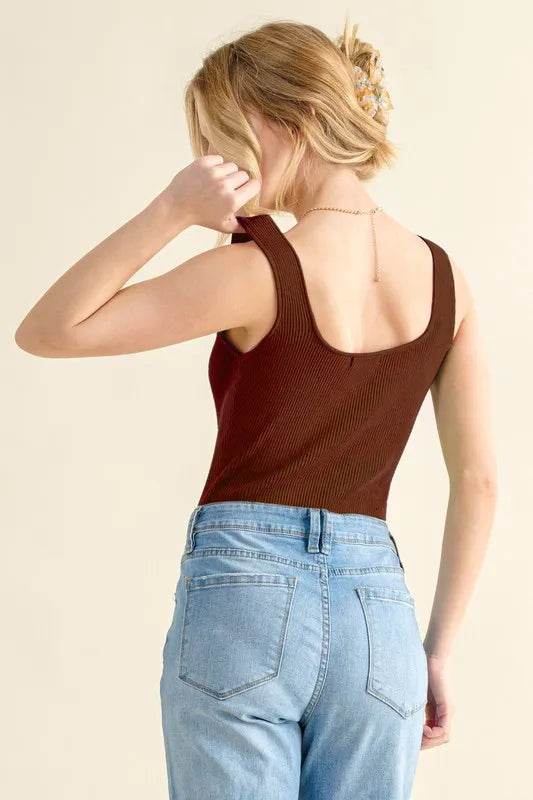 And The Why Ribbed Square Neck Bodysuit