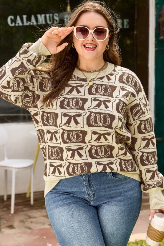 Plus Size Western Bows & Horseshoes Long Sleeve Sw