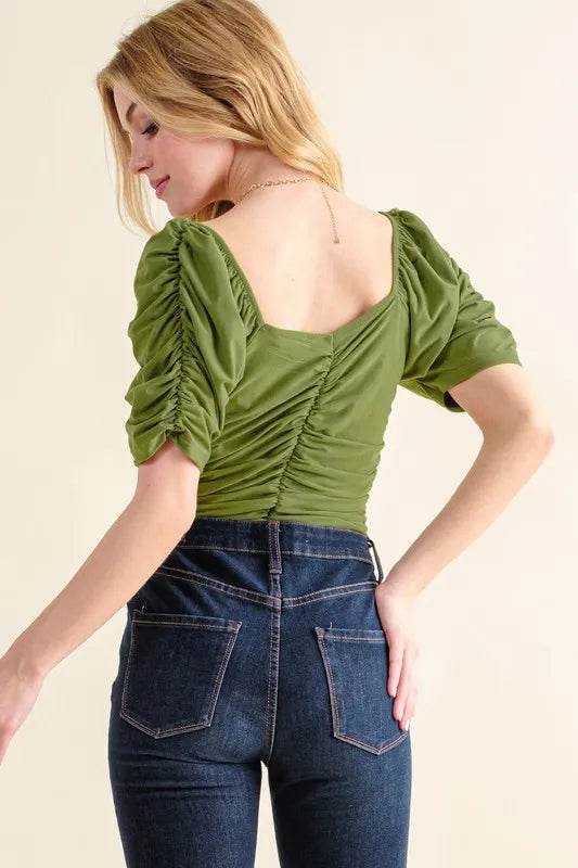 And The Why Buttery Soft Ruched Detailed Jersey Bodysuit