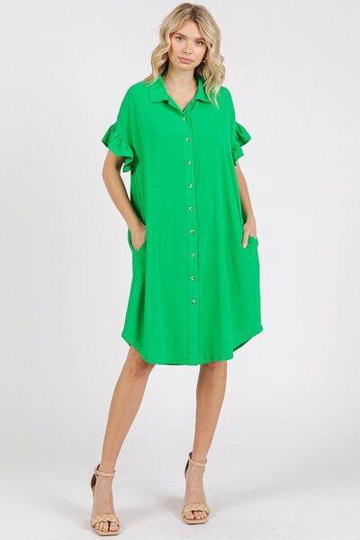 Mittoshop Button Down Flounce Sleeve Dress with Pockets