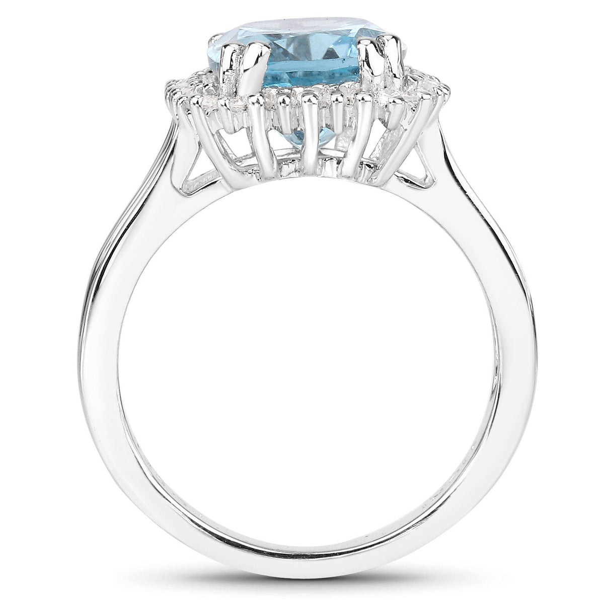 4.32 Carat Genuine Blue Topaz and White Zircon .925 Sterling Silver Ring