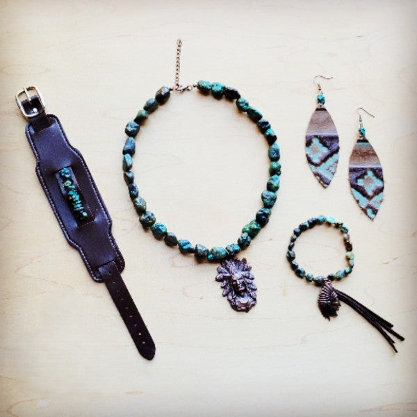 xxNatural Turquoise Stretch Bracelet Indian Charm