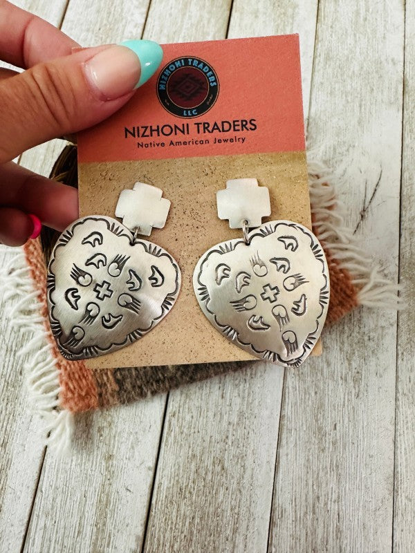 Navajo Hand Stamped Sterling Silver Concho Heart D