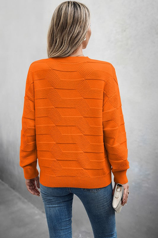 Solid Round Neck Knit Loose Long Sleeves Sweater