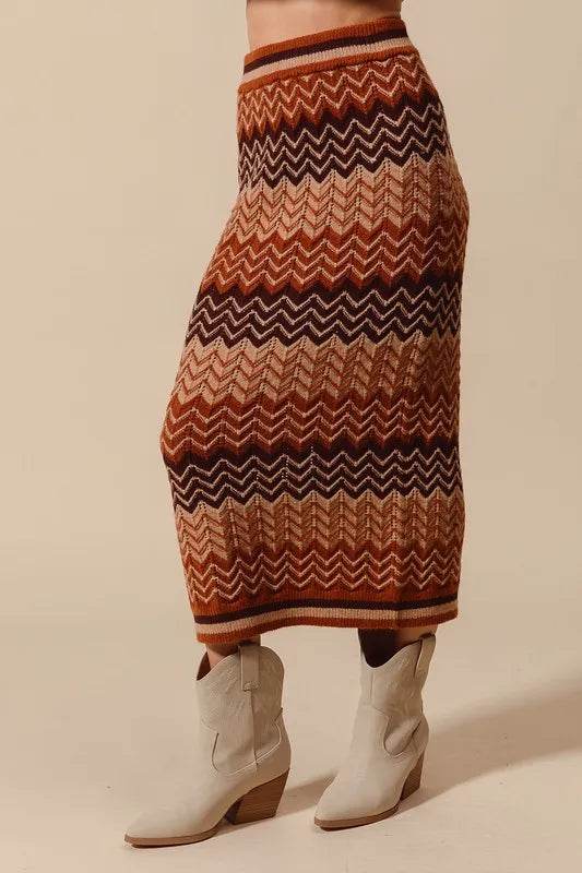 SO ME Multi Color Chevron Knit Skirt