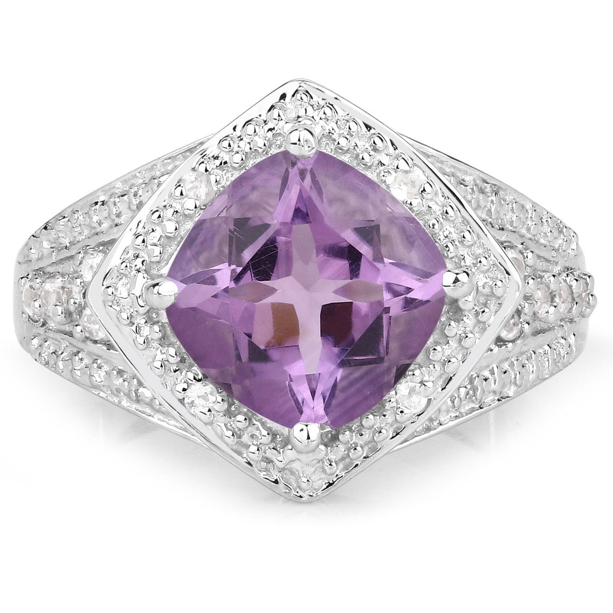 2.82 Carat Genuine Amethyst and White Topaz .925 Sterling Silver Ring