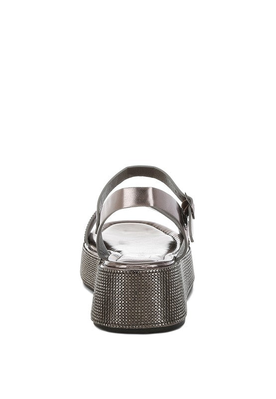 Nensis Rhinestone Embellished Flatform Sandals