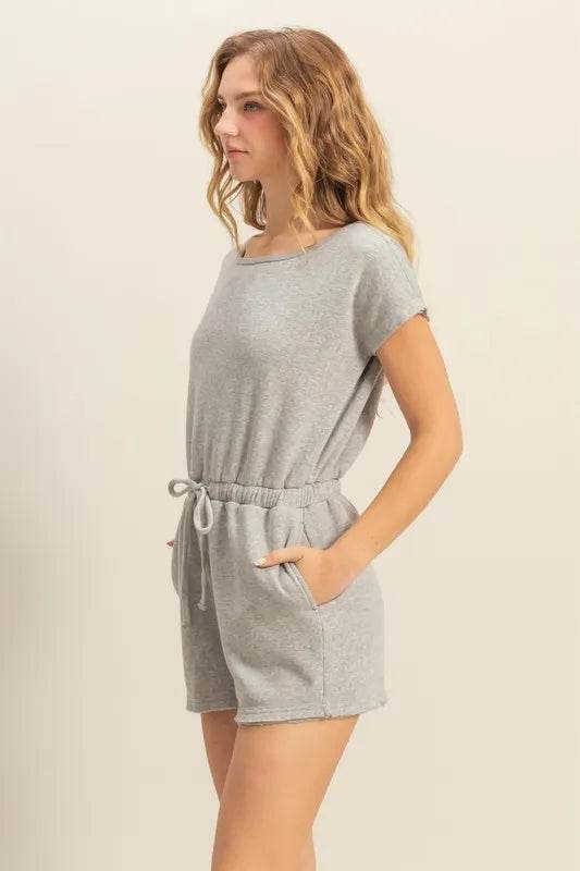 HYFVE Round Neck Short Sleeve Drawstring Waist Romper