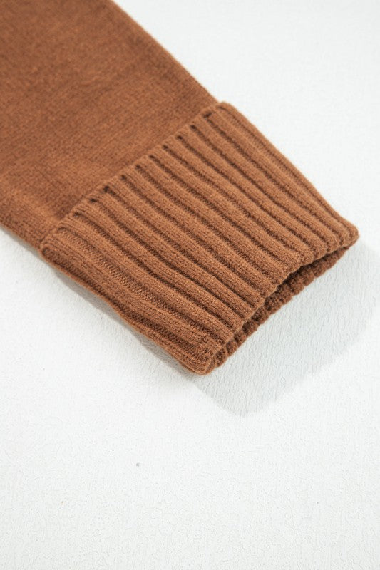 Solid Collared V-Neck Ribbed Edge Sweater