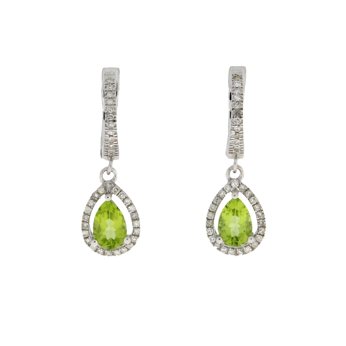 .88ct Peridot Diamond Dangle Earrings 14KT White Gold