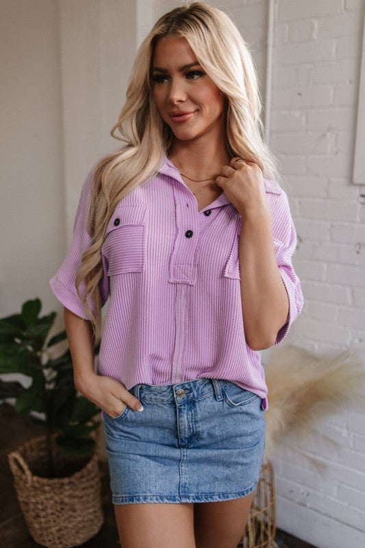 Kyla Flap Pocket Collared Buttoned Short Sleeve Bl