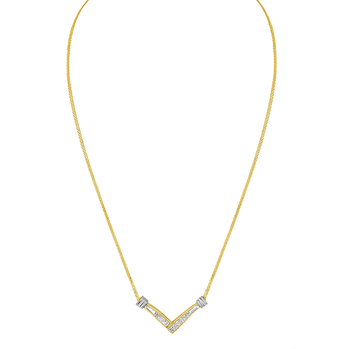 14K Yellow and White Gold 1/4 Cttw Princess Cut Diamond Channel-Set â€œVâ€ Shape 18" Pendant Necklace (H-I Color, SI2-I1 Clarity)