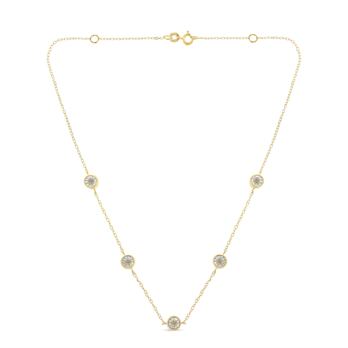 Yellow Color Plated Sterling Silver Diamond Station Necklace (1/2 cttw, K-L Color, I2-I3 Clarity)