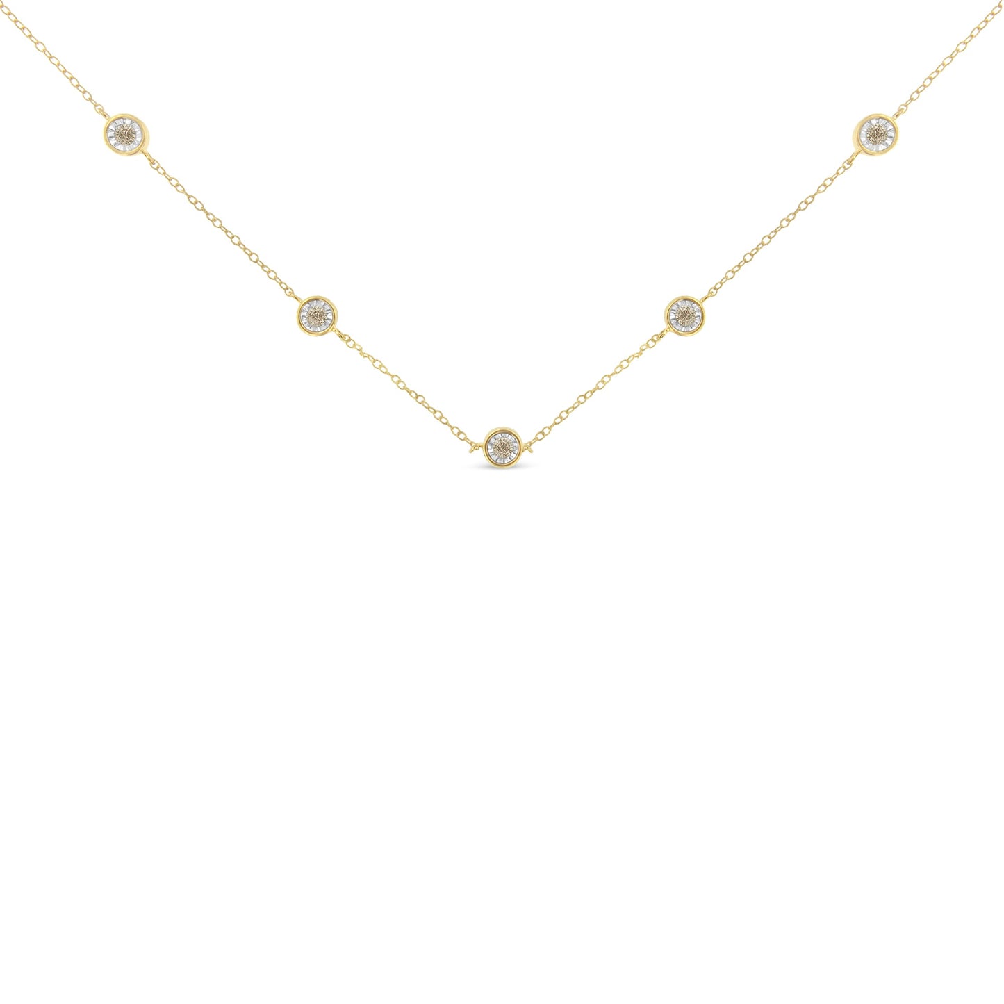 Yellow Color Plated Sterling Silver Diamond Station Necklace (1/2 cttw, K-L Color, I2-I3 Clarity)