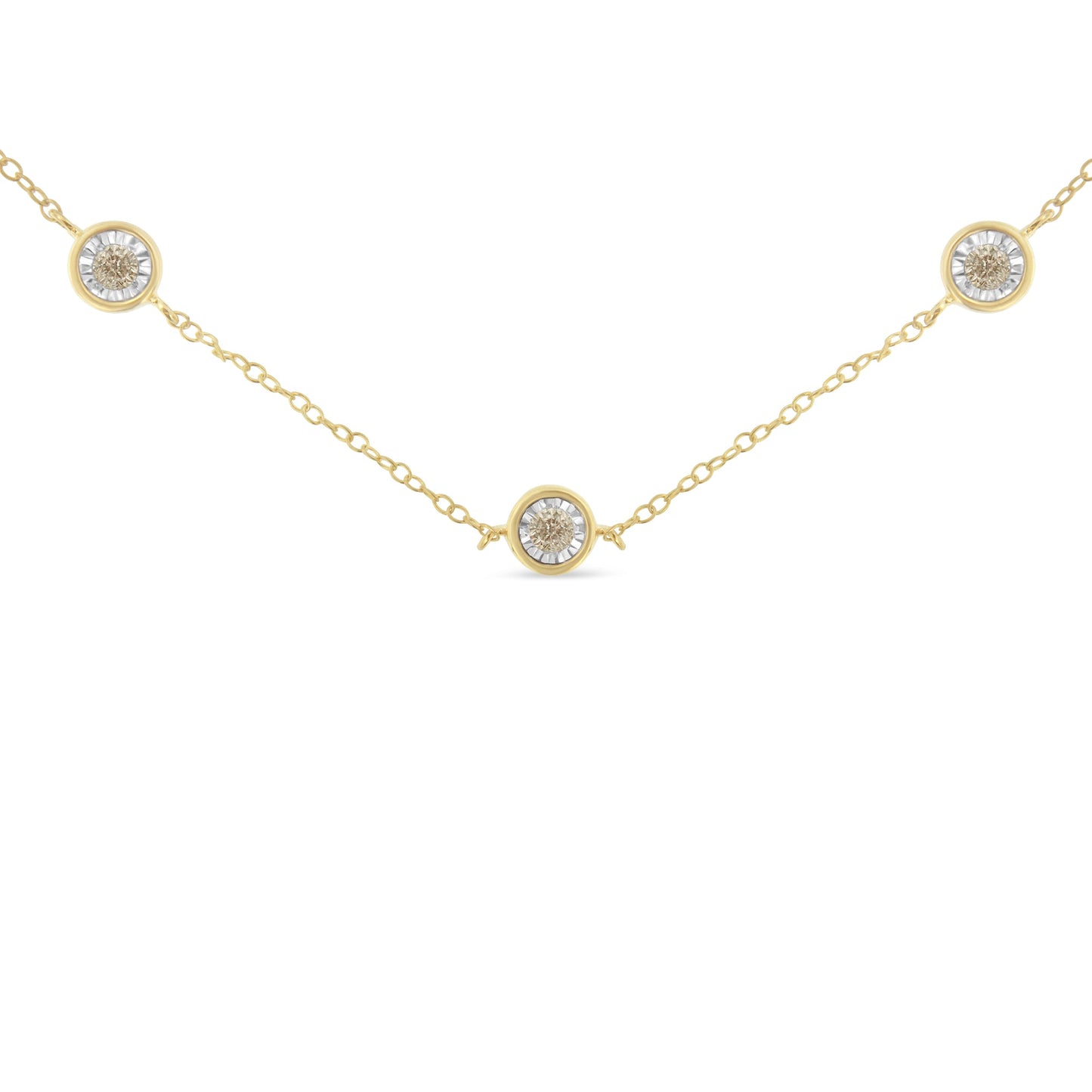 Yellow Color Plated Sterling Silver Diamond Station Necklace (1/2 cttw, K-L Color, I2-I3 Clarity)