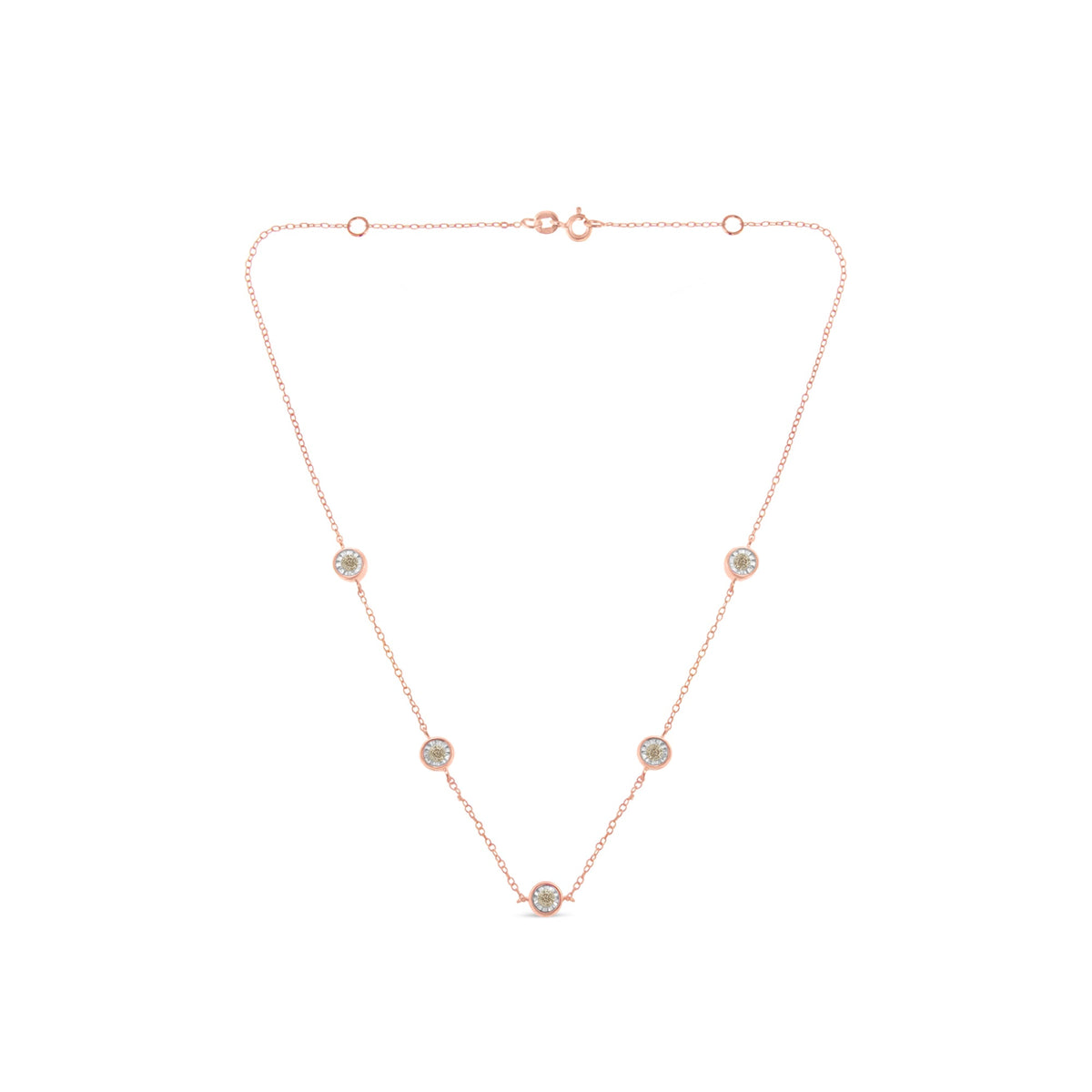 Yellow Color Plated Sterling Silver Diamond Station Necklace (1/2 cttw, K-L Color, I2-I3 Clarity)