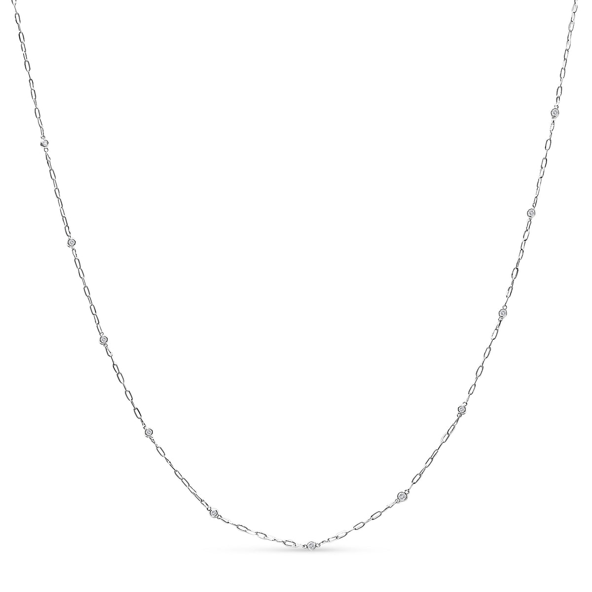 14K White Gold 1/2 Cttw Diamond Bezel Station Paperclip Chain Necklace (H-I Color, SI1-SI2 Clarity) - 18"