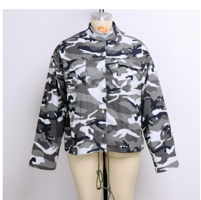 Casual Denim Women Wear Camouflage Top