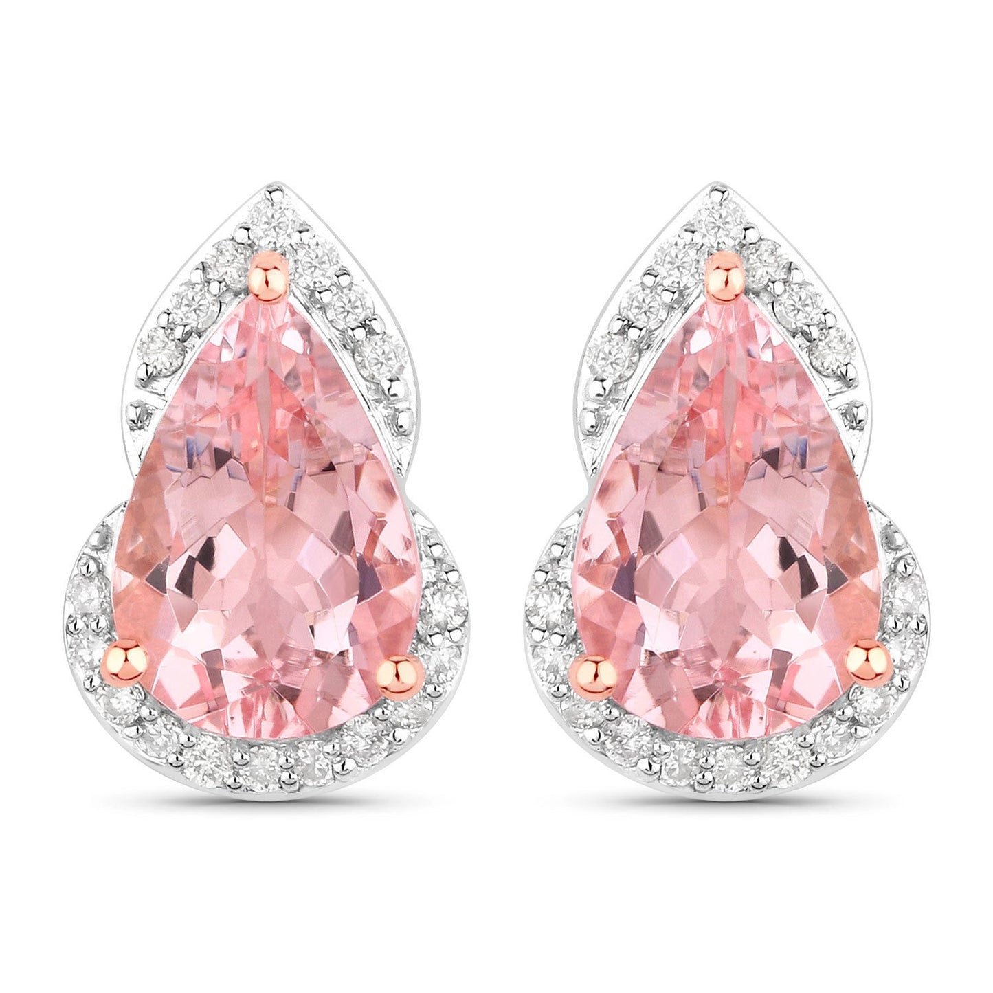 2.37 Carat Genuine Morganite and White Diamond 14K Rose Gold Earrings
