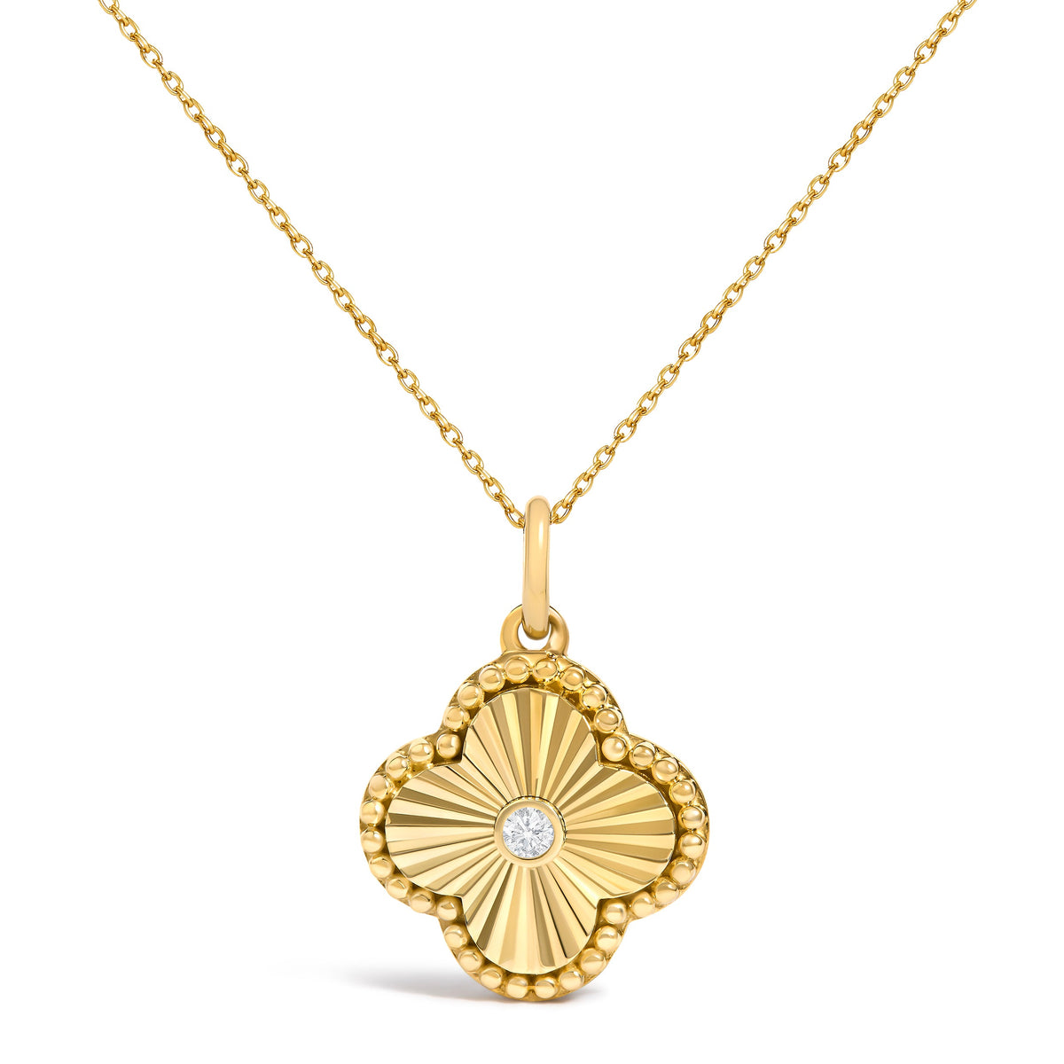 10K Yellow Gold Diamond Accent Clover Fluted Pendant Necklace