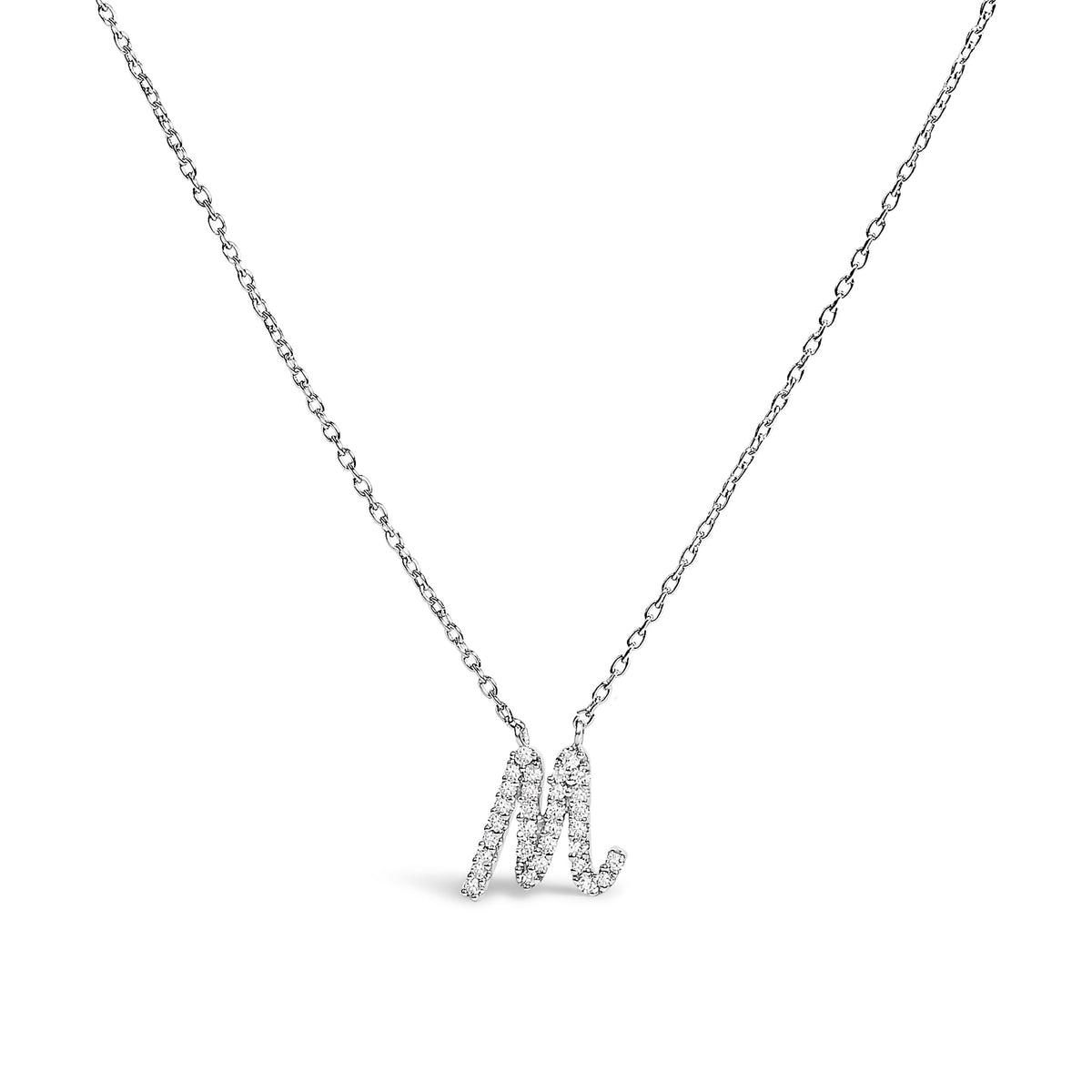 10K White Gold Diamond Accent "A" Initial Script Style Pendant Necklace