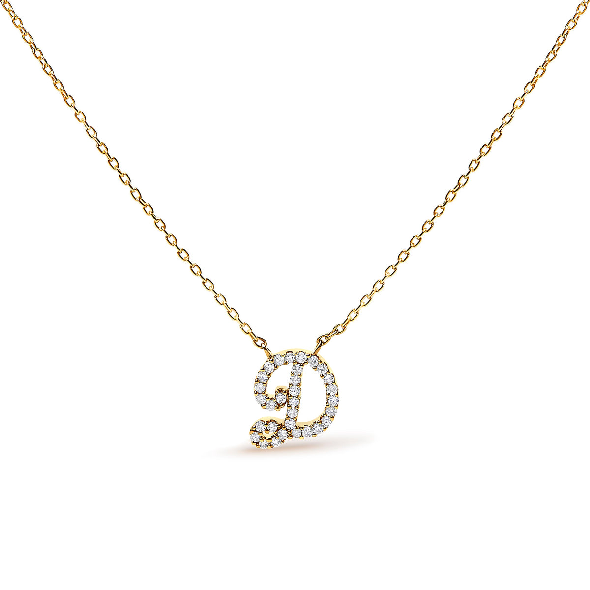 10K White Gold Diamond Accent "A" Initial Script Style Pendant Necklace