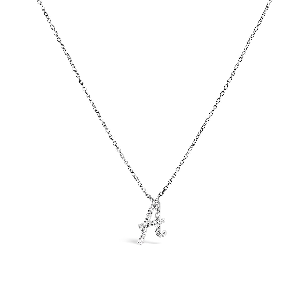 10K White Gold Diamond Accent "A" Initial Script Style Pendant Necklace