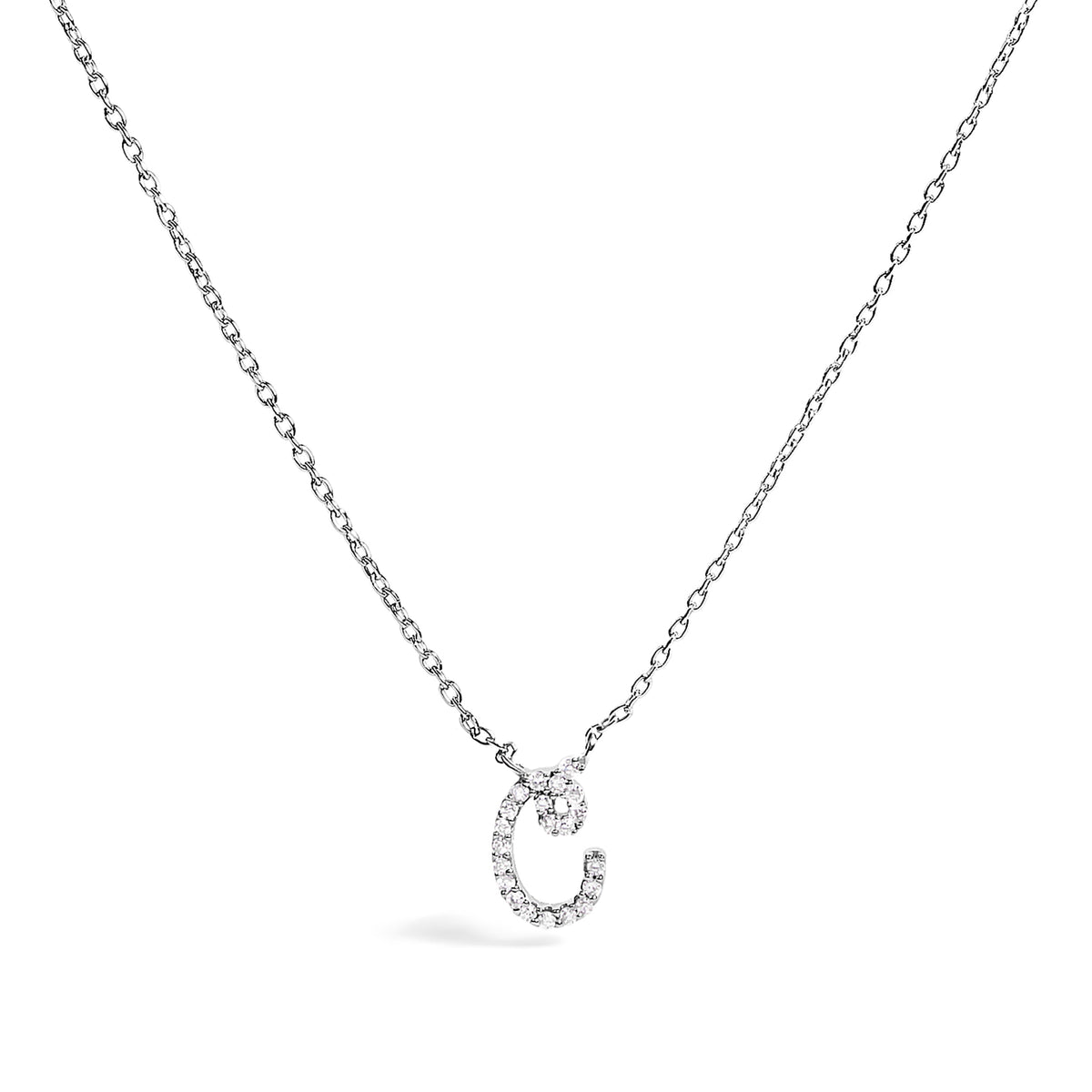 10K White Gold Diamond Accent "A" Initial Script Style Pendant Necklace