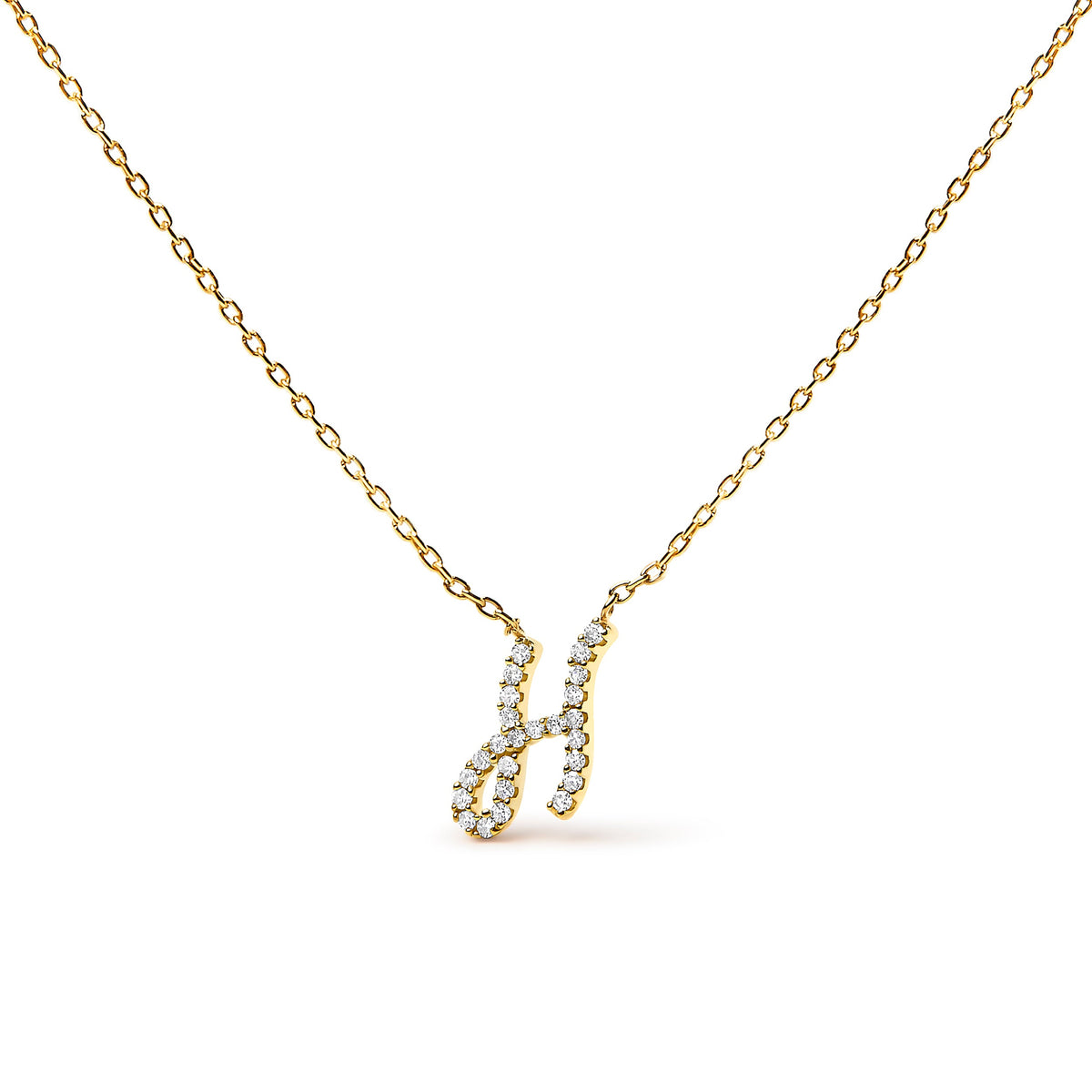 10K White Gold Diamond Accent "A" Initial Script Style Pendant Necklace