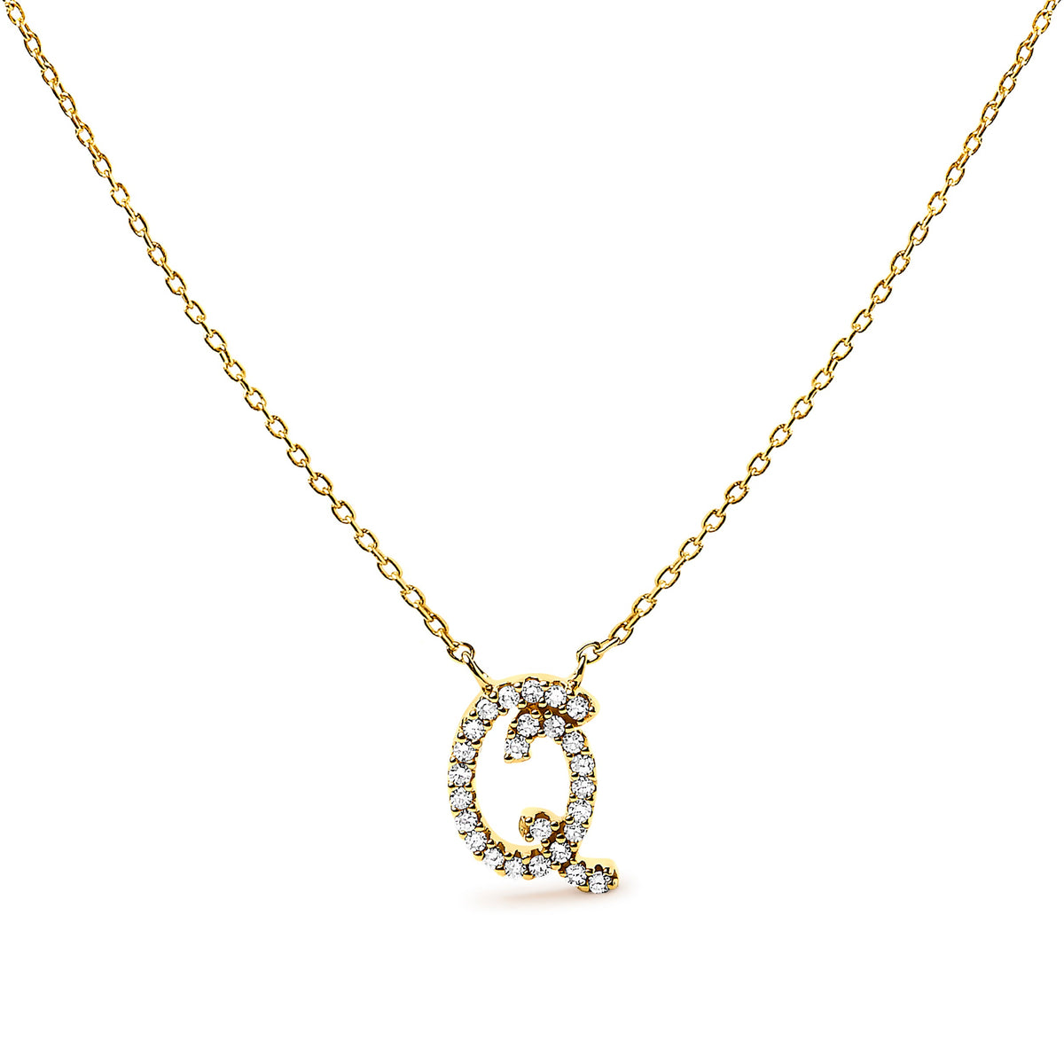 10K White Gold Diamond Accent "A" Initial Script Style Pendant Necklace