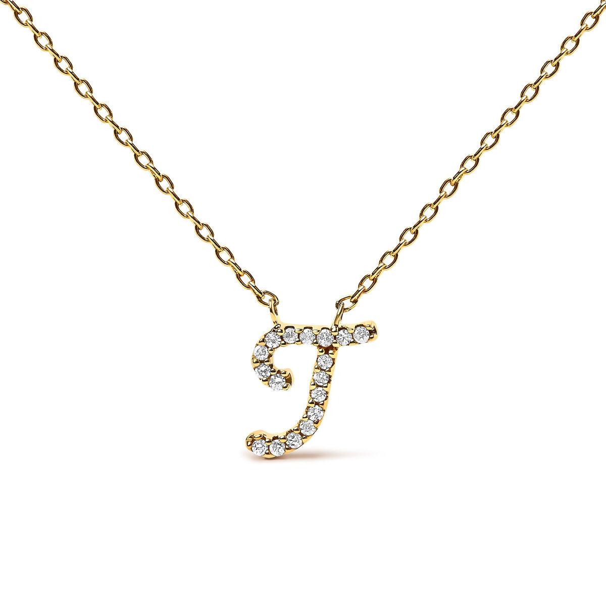 10K White Gold Diamond Accent "A" Initial Script Style Pendant Necklace