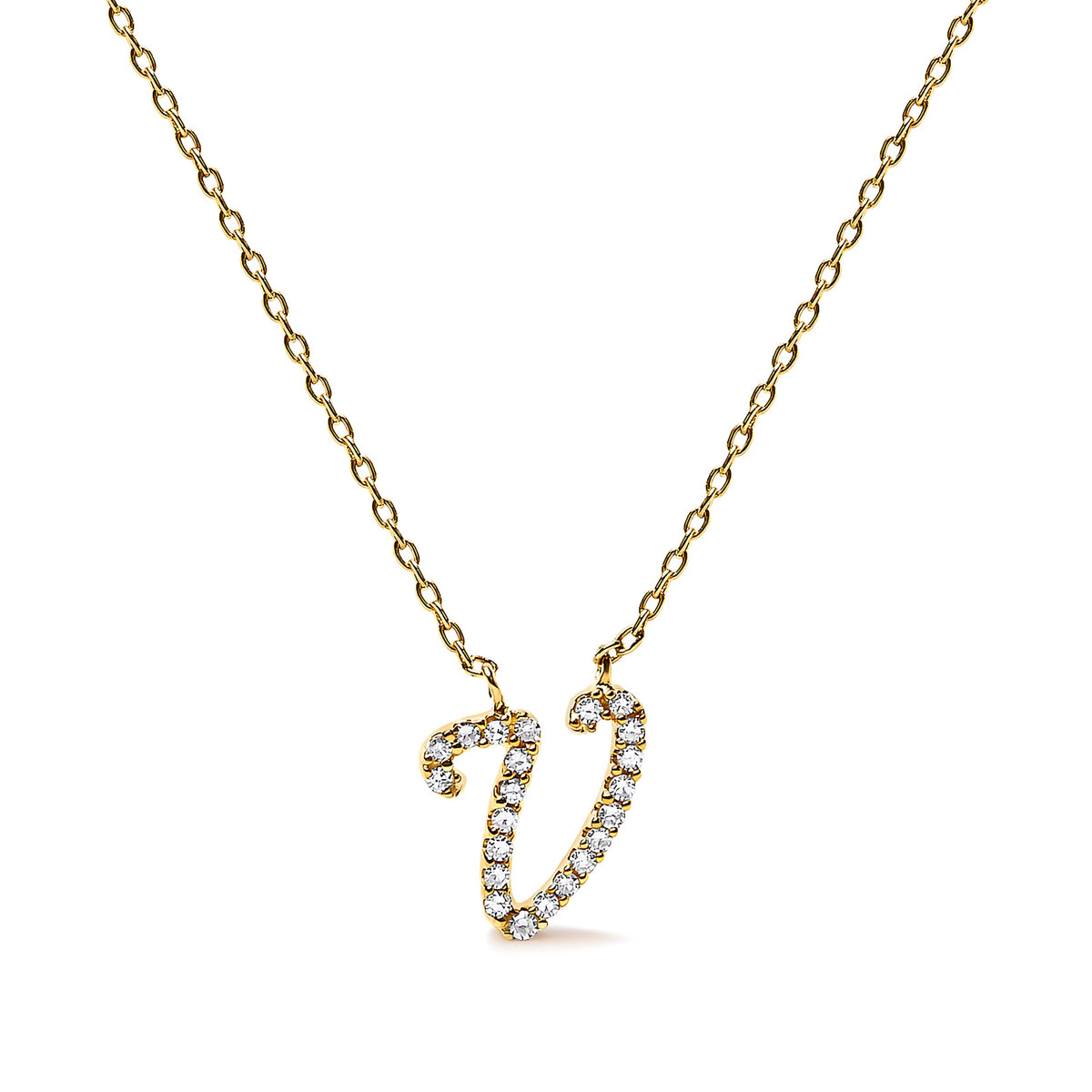 10K White Gold Diamond Accent "A" Initial Script Style Pendant Necklace