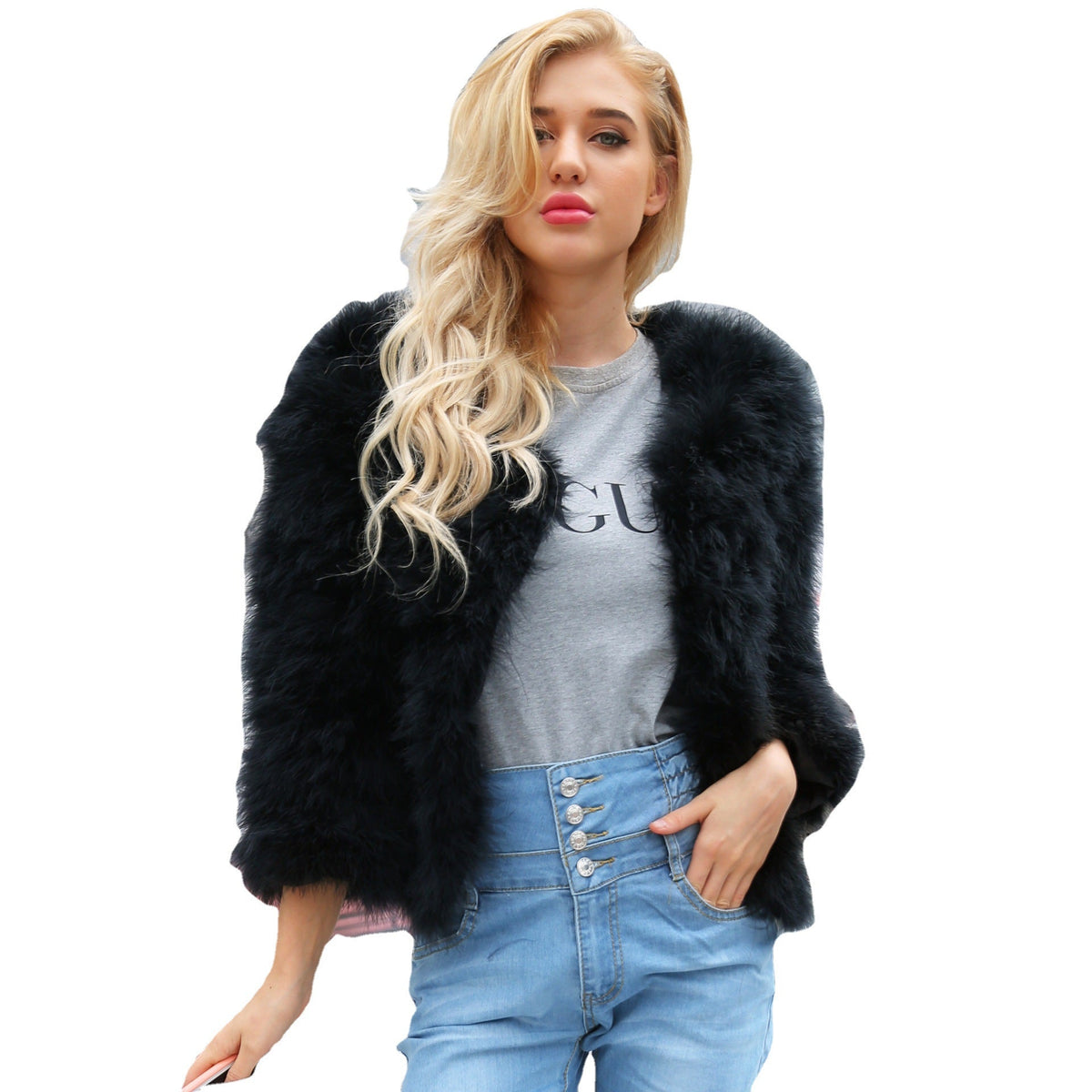 Casual Coat Women Autumn Winter Faux Fur Imitation Ostrich Fur Short Coat